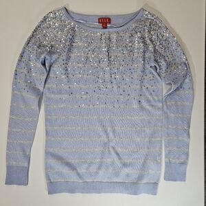 Elle Sweater Womens XS Periwinkle Lavender Grey Striped Sequined Cottagecore Top